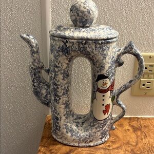 Spongeware Donut Hole Holiday Snowman Pitcher Lid Christmas Hot Chocolate FLAW
